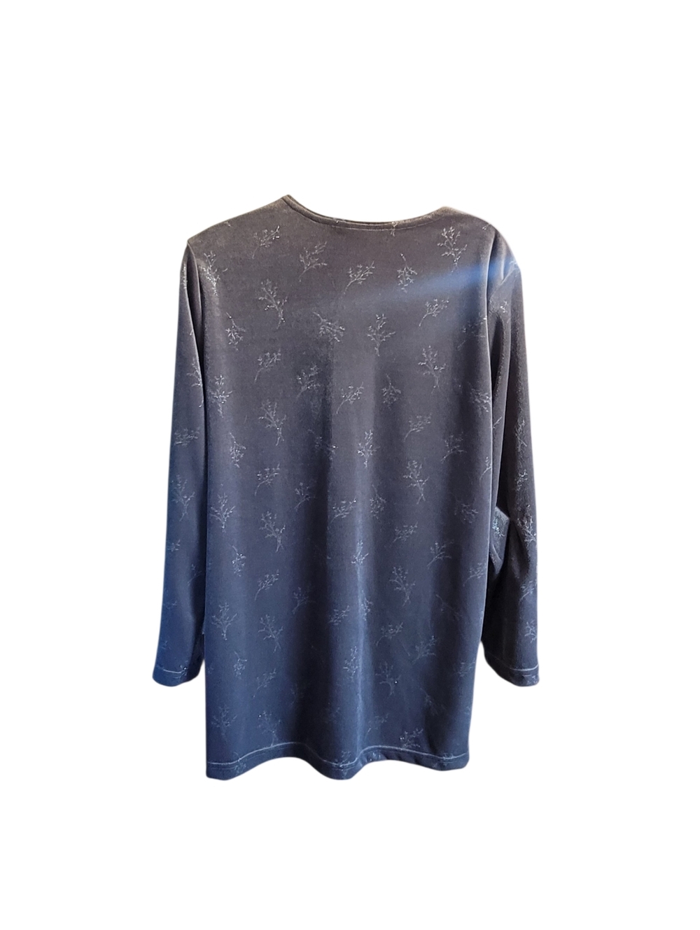 Mother’s Choice Velour Top Medium Gray Snowflake Print Long Sleeve Cozy Lounge S - Picture 2 of 3